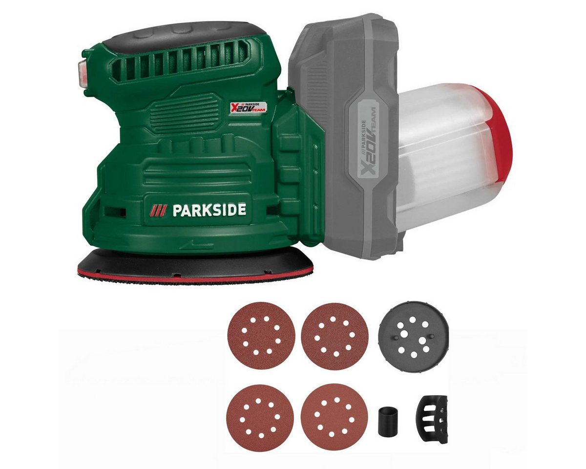 Parkside PAEXSG 20-Li Akku-Exzenterschleifer, mit 4 Klett-Schleifblättern und integrierter Absaugfunktion, ohne Akku