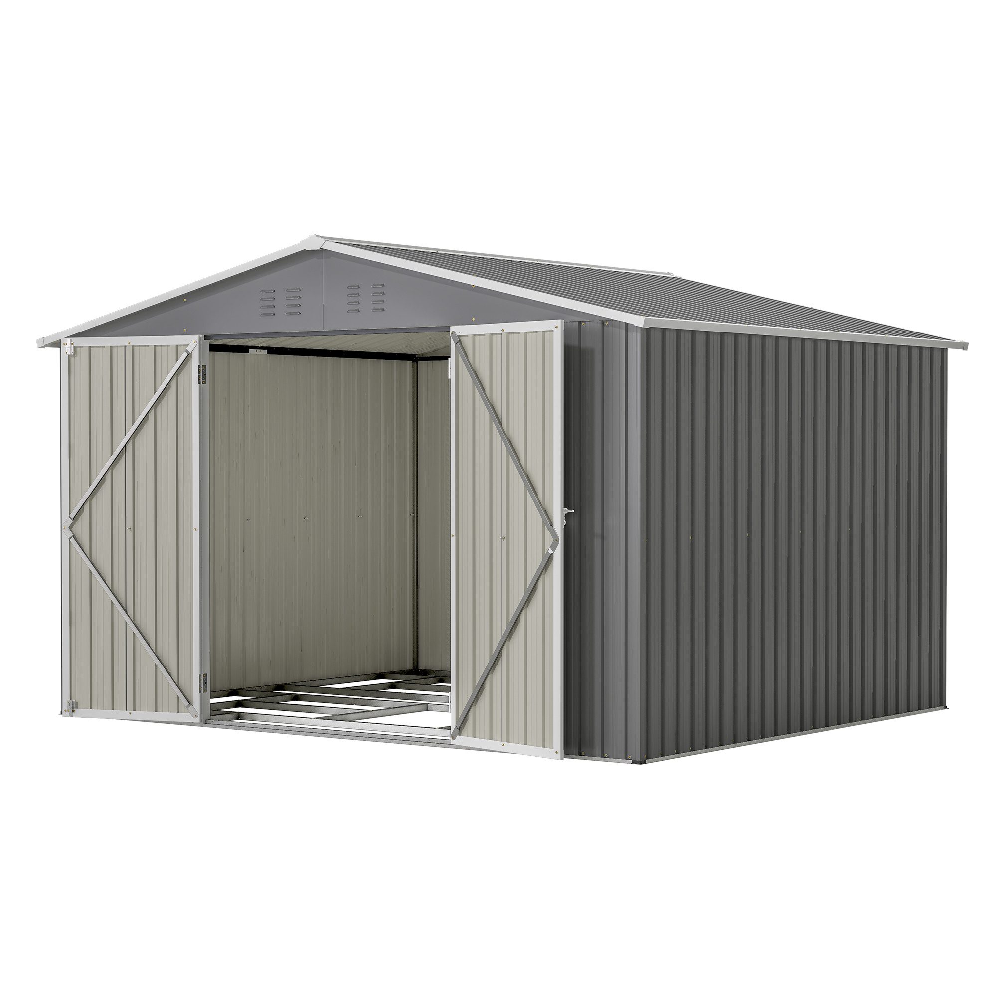 Thanaddo Gartenhaus Metall Gerätehaus Geräteschuppen Inkl. Metallfundament, Grau/Anthrazit, XXXL Modell mit Satteldach