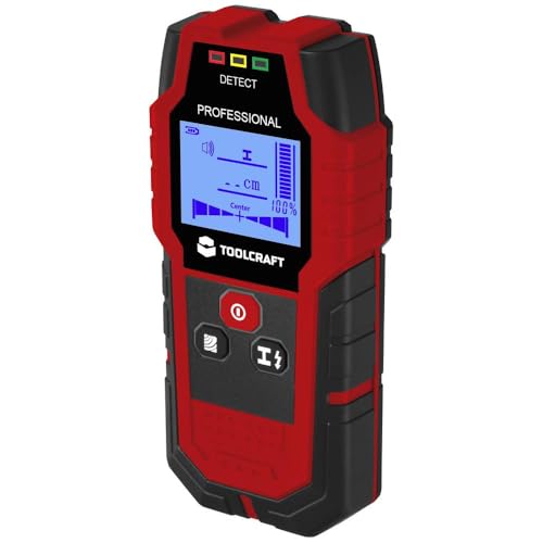 TOOLCRAFT Ortungsgerät TO-9627699, Leitungsortungsgerät mit max. Ortungstiefe 120 mm, akustischer Alarm und LCD mit blauer Hintergrundbeleuchtung