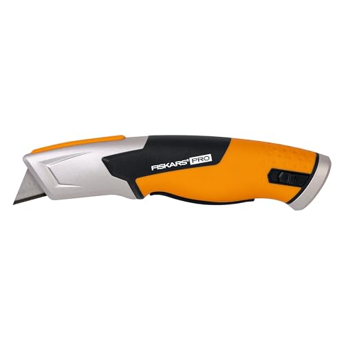 Fiskars Pro Sicherheitsmesser 1062938, Teppichmesser mit automatisch einziehender Klinge und ergonomischem Griff