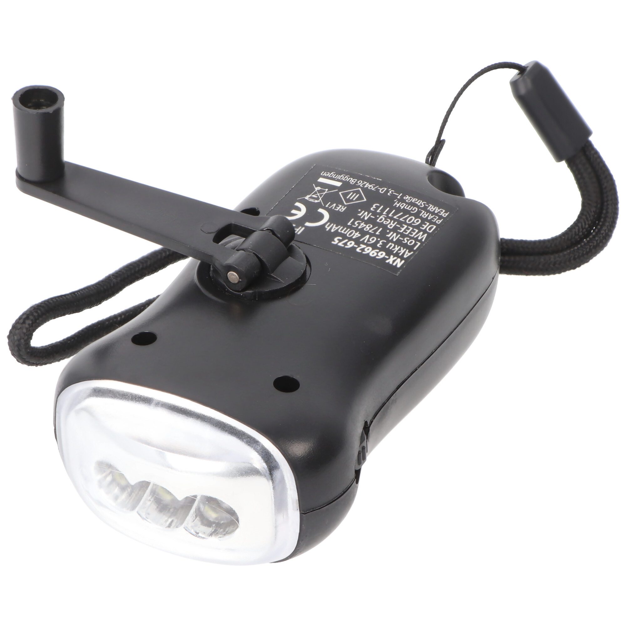 AccuCell LED Taschenlampe Dynamo Taschenlampe mit 3 LED, mit Ladekurbel, mit Solarladefunktion, 20 Lumen, schwarz