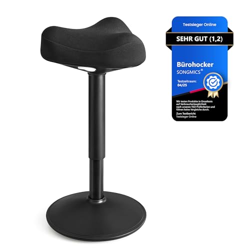 SONGMICS Stehhocker OSC008B01, 360° neigbar, höhenverstellbar 58-83 cm, Sattelsitz mit 9 cm Schaumstoff, großer Anti-Rutsch Sockel, modern, schwarz
