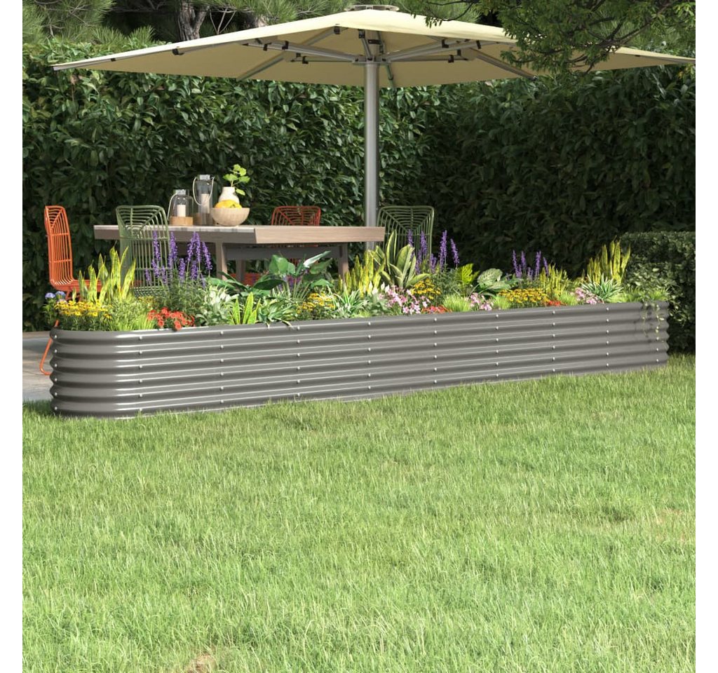 vidaXL Hochbeet, Pulverbeschichteter Stahl, grau, 332 x 40 x 36 cm