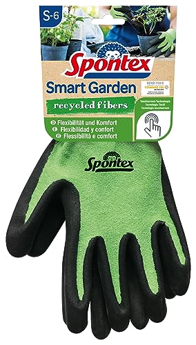 Spontex Smart Garden Gartenhandschuhe, Touchscreen kompatibel, aus recycelten PET-Flaschen, mit Nitrilbeschichtung, Größe S, 1 Paar