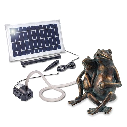 Esotec Solar Wasserspeier Set Frösche Paar, Teichfigur mit Solarpumpe, Brunnen und Vogeltränke, Hochwertiger Polyresin Wasserfallbrunnen, H=22cm, IP64 101657