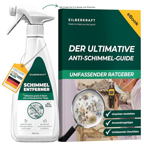 Silberkraft Schimmelentferner mit Aktiv-Chlor, 500 ml Schimmel- & Stockfleckenbeseitigung für Bad, Fugen & mehr, inkl. 70-seitigem Ratgeber, Made in Germany