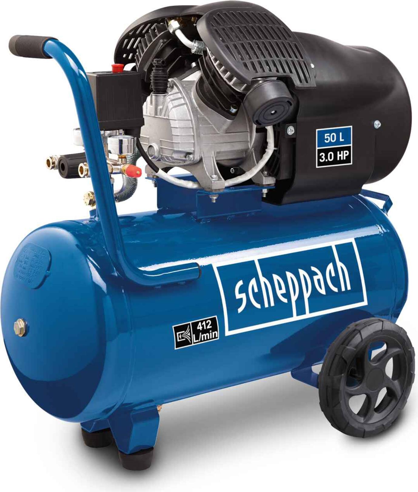 Scheppach HC53DC, 50 L Luftkompressor mit 10 bar Druck, 3 PS und 412 l/min Leistung