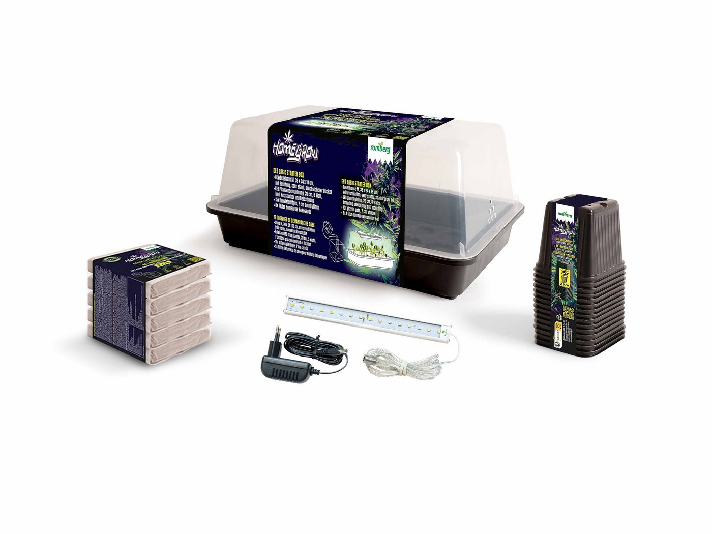 Romberg Homegrow Basic Starter Box, Anzuchtset mit belüftetem Gewächshaus, 5 W LED-Beleuchtung und Premium Anzuchtsubstrat, Made in Germany