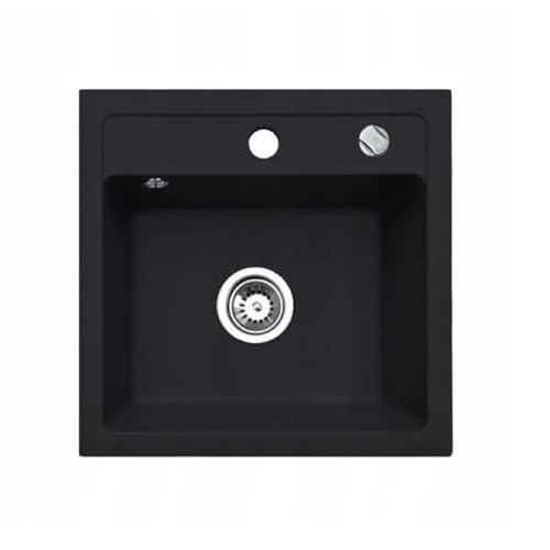 QLS Granitspüle Bella 44x44 cm mit automatischem Siphon, hitzebeständig und pflegeleicht, schwarz