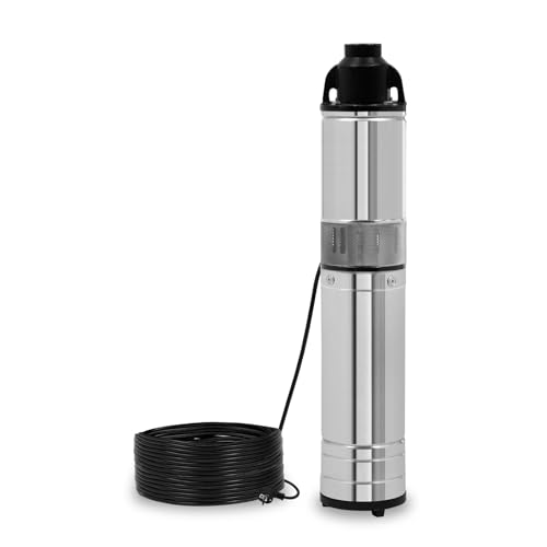 EBERTH 4" Tiefbrunnenpumpe, elektrische Brunnenpumpe aus rostfreiem Edelstahl, 750W, 15m Kabel, IPX8 Schutz, max. 15m Arbeitstiefe