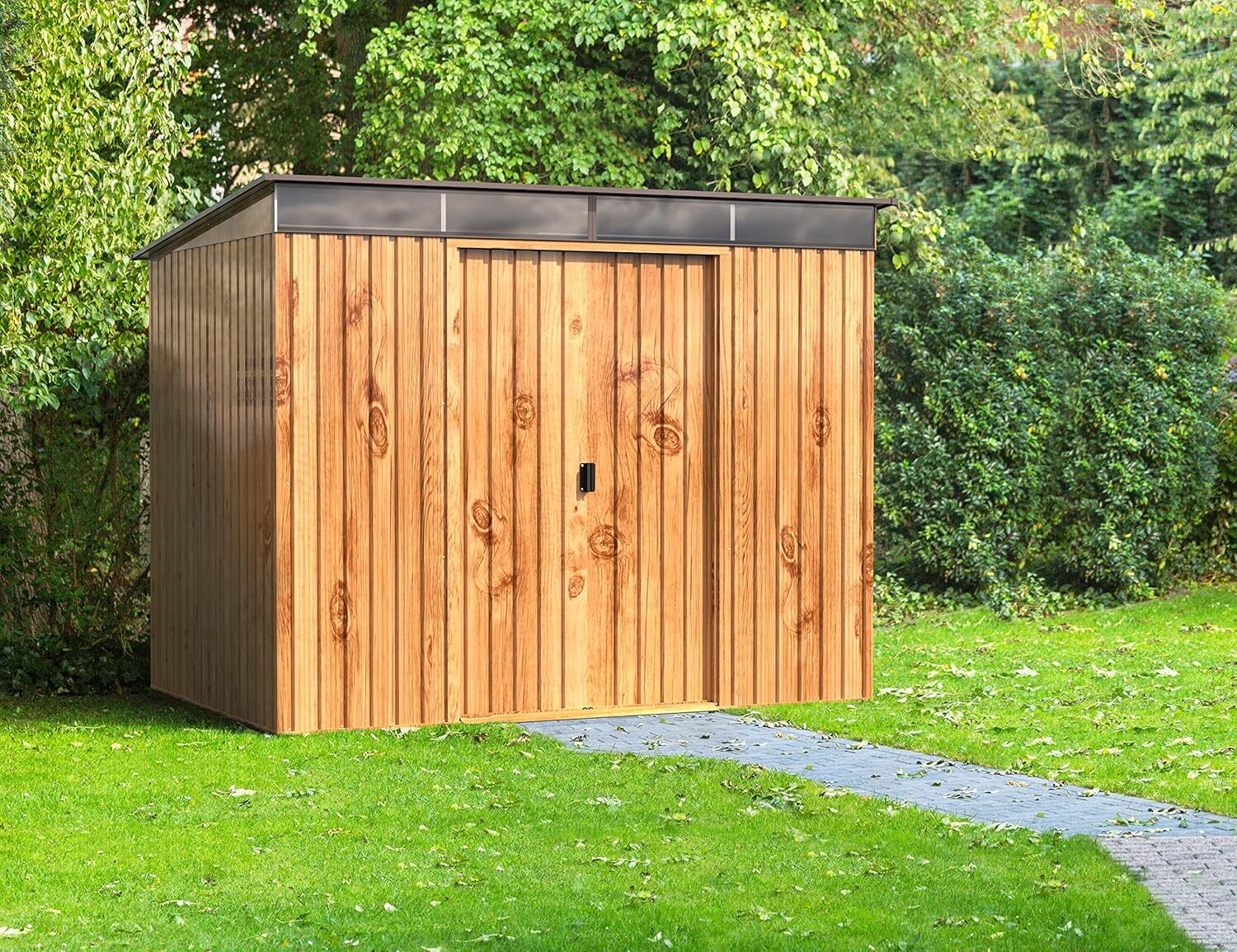 Duramax Metall Gartenhaus 263x174, Geräteschuppen mit Schiebetür, wetterfest und wartungsfrei, H. 201 x B. 263 x T. 174 cm