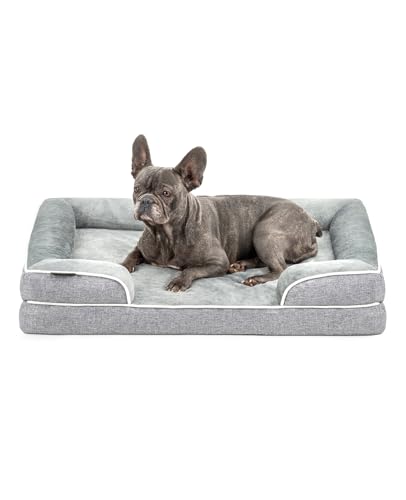 lionto orthopädisches Hundebett mit erhöhtem Rand, 89x63x17 cm, robustes Hundekissen aus weichem Flanell, abnehmbarer & waschbarer Bezug, rutschfest, grau, für kleine & große Hunde + Katzen