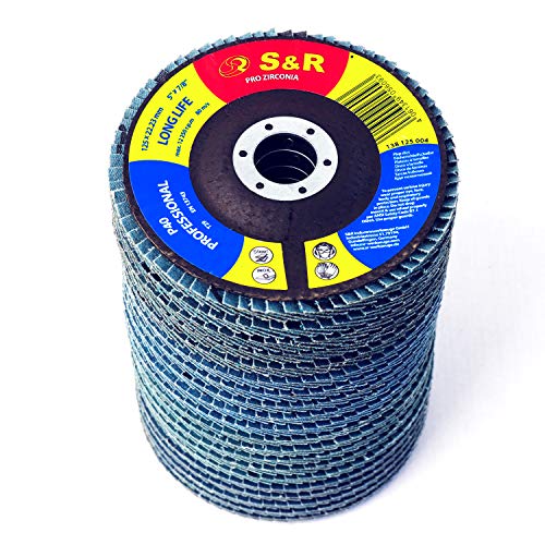 S&R Fächerschleifscheiben Set 20 St., 125 x 22,23 mm, Profi Qualität, T29, für Stahl und Edelstahl, 5x Körnung P40/60/80/120