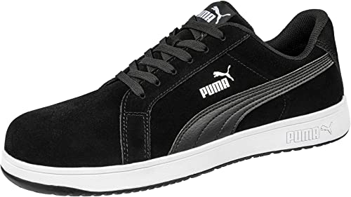 Puma Iconic Suede Black Low S1P, Sicherheitsschuhe mit rutschfester Sohle, flexibler Durchtrittschutz und optimaler Dämpfung, Größe 40