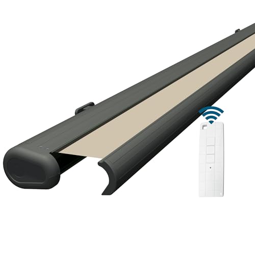 Four & More Eclipse Vollkassettenmarkise elektrisch 2,0x1,5 m, basaltgraues Gehäuse, Gelenkarm mit UV-Schutz 50+, Smarthome-fähiger Dooya Motor, Markisentuch Kiesel