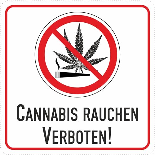 carstyling XXL "Cannabis verboten!" Warn- und Verbotsschild, 100 x 100 mm, selbstklebend, Hart-PVC, wetter- und UV-beständig, weiß/rot/schwarz