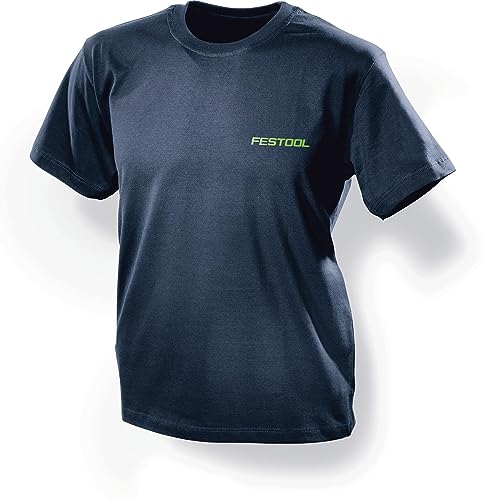 Festool 577763 T-Shirt Unisex, Rundhalsausschnitt, Baumwolle/Elasthan, Dunkelblau mit grünen Details, Größe XXXL