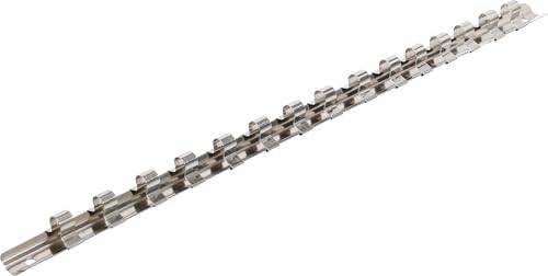 BGS TECHNIC Aufsteckschiene mit 15 Clips 10 mm (3/8'), komplette Metallkonstruktion, Länge 415 mm, für Steckschlüssel-Einsätze