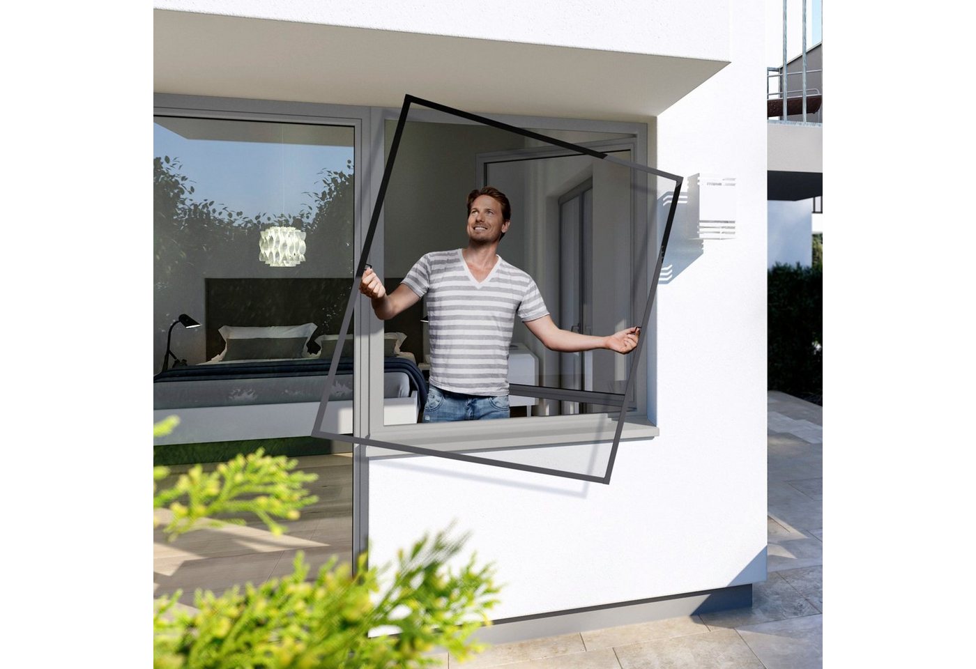 Windhager Insektenschutz-Fensterrahmen Spannrahmen PLUS, BxH: 100x120 cm, bohrfreie Montage, Fiberglasgewebe, weiß