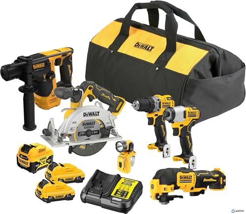 Dewalt DCK611P1D2, Bausatz 12V 5Ah mit 6 Elektrowerkzeugen, bürstenlosem Motor und LED-Beleuchtung