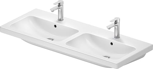 Duravit D-Code Doppelwaschtisch, Waschbecken mit 2 Hahnlöchern, Überlauf, hochglänzend weiss, 1200x480x165mm