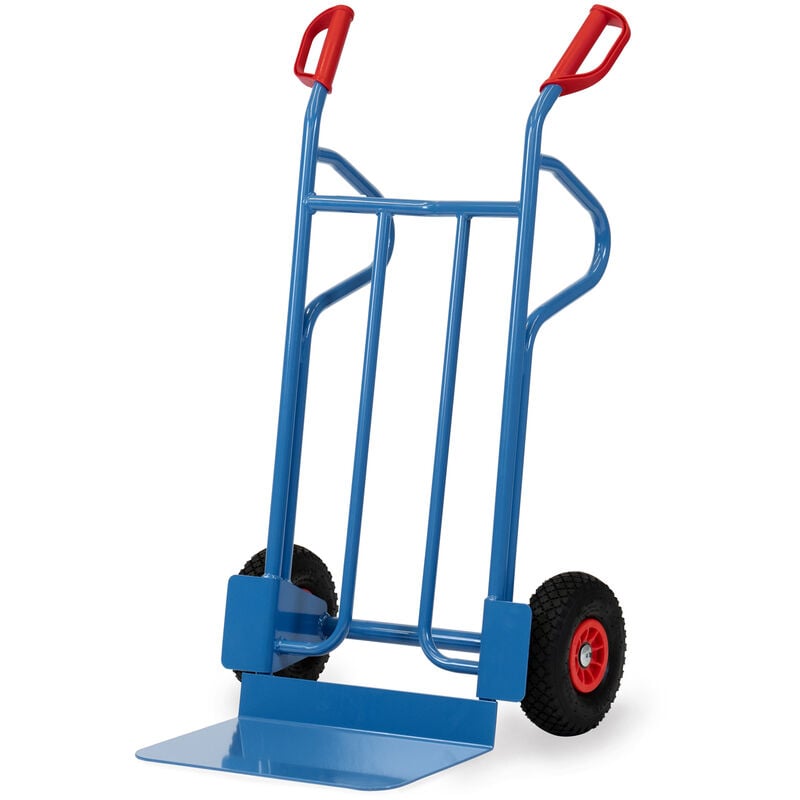 FETRA Stahlrohrkarre, Sackkarre mit Polyurethanbereifung, Höhe 1200mm, Stahlblechschaufel 300x480mm, pulverbeschichtet blau