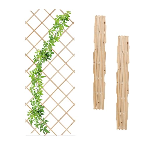 Relaxdays Rankgitter ausziehbar, 3er Set, Rankhilfe Kletterpflanzen, 180x90 cm, Garten, Balkon, Terrasse, Holz, Natur