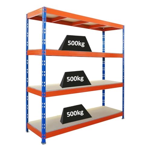 Proregal Schwerlastregal Profi RHINO, 200 cm hoch, 200 cm breit, 60 cm tief, Traglast 500 kg pro Boden, 4 Böden, Schwarz