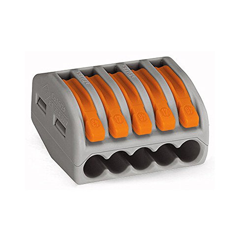 WAGO 222-415-40 Verbindungsklemme, flexibel für 0.08-4mm² und 0.08-2.5mm², 5-polig, 40 St. Grau, Orange