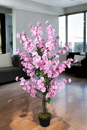 Arnusa Kunstpflanze Blütenbaum 120 cm Wintersweet Künstliche Pflanze im Topf (Pink)
