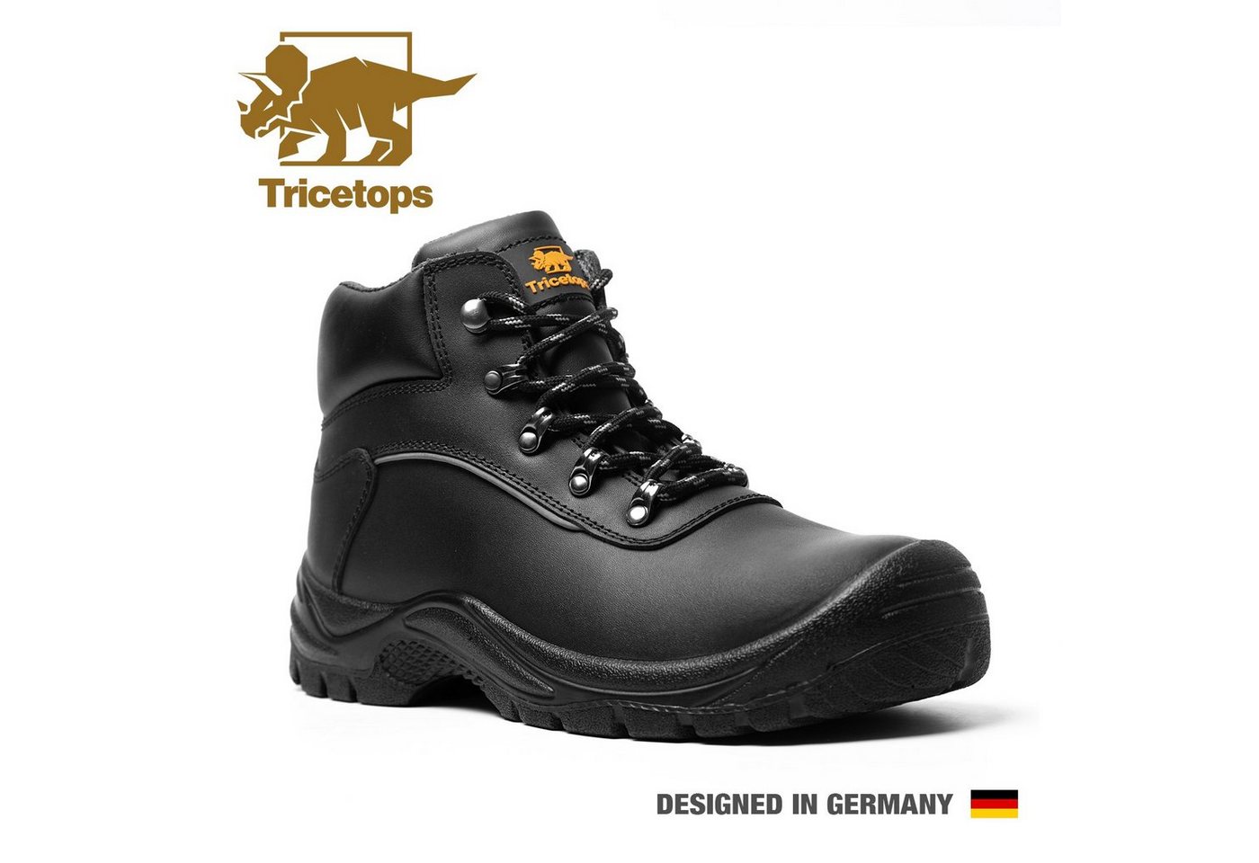 Tricetops TS718H Sicherheitsschuhe S3, Herren Arbeitsschuhe aus wasserabweisendem Rindleder, schwarz, rutschhemmende PU-Sohle, Stahlkappen, HI-POLY Fußbett