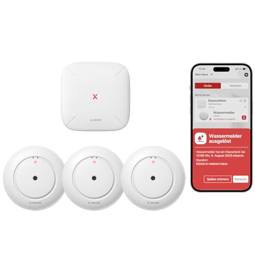 X-Sense Smart Wassermelder, kompakter WLAN Wassersensor mit 110 dB Alarm und 500 m Reichweite, IP66 wasserdicht, für Küchen, Keller und Badezimmer