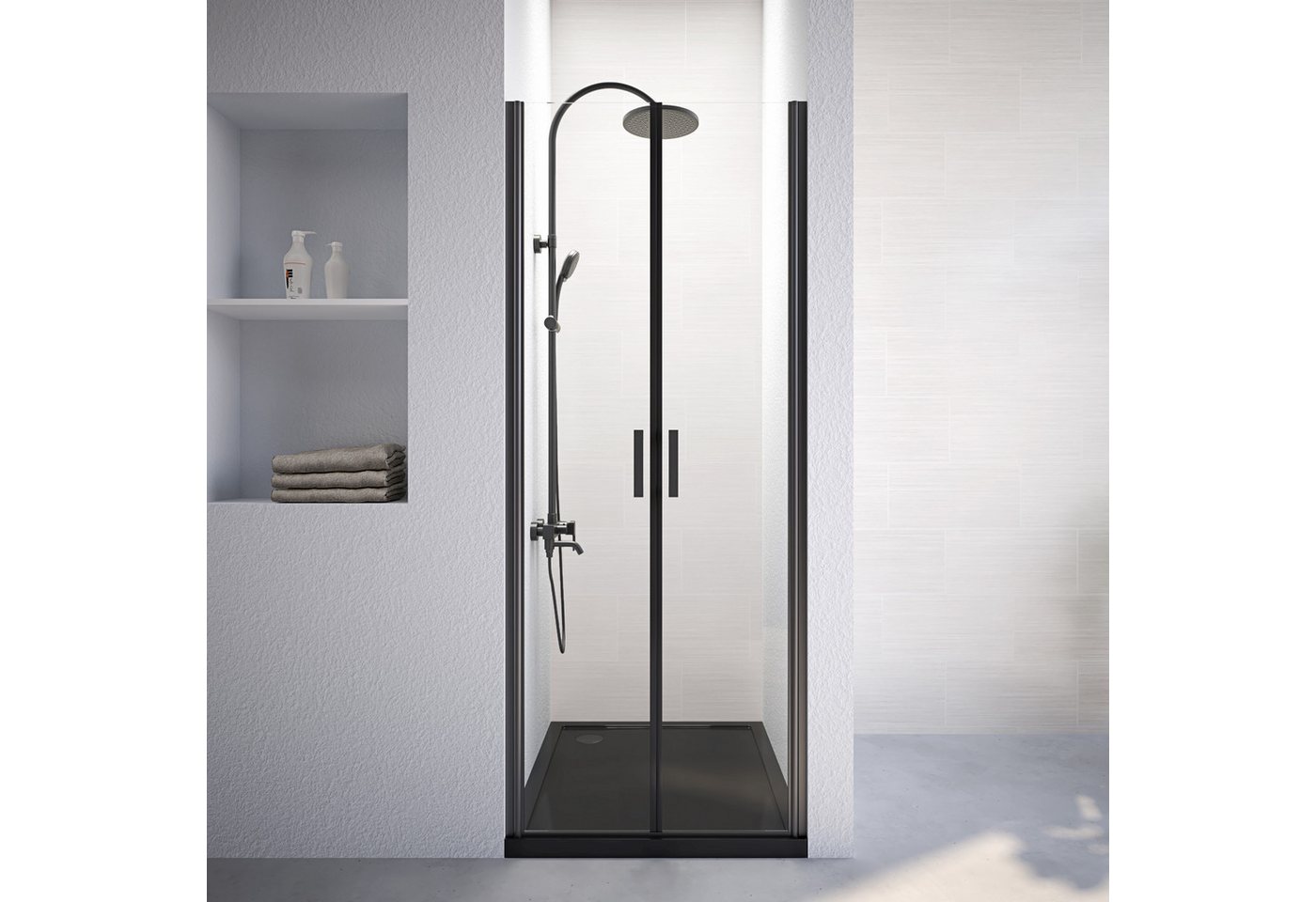 Marwell Dusch-Schwingtür Saloon 80, 80x200 cm, Einscheibensicherheitsglas, justierbares Wandprofil, hochwertige Aluminiumprofile, schwarz