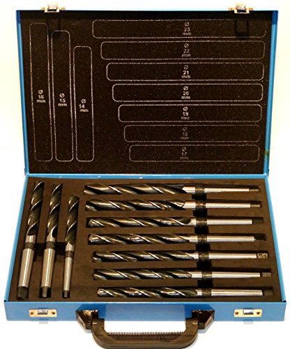 PeTools Spiralbohrer 10 tlg. HSS Konus-Bohrer, Stahlbohrer 14-23mm, Morsekegel MK MK1, MK2, DIN345, dampfangelassene Oberflächenbehandlung