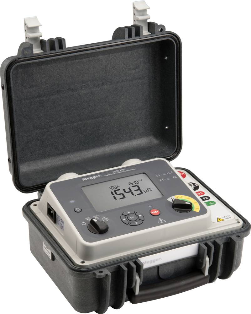 Megger DLRO100XB (P2 - SCHUKO) Mikroohmmeter, 100 A Konstantstrom, integrierte Lithium-Ionen-Batterie, für manuelle/automatische Prüfungen