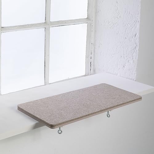 LucyBalu® Premium Katzen Fensterbankliege | Katzenliege für Fensterbank | Katzen Fensterliege | Fensterbrett Verbreiterung 64x32x2cm | Katzenbett Fensterbank mit Filzauflage & Metallbefestigung Sand - Preisvergleich