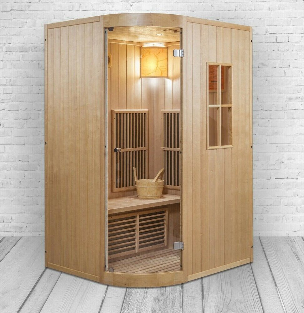 DEKO VERTRIEB BAYERN Infrarotkabine XXL Luxus Infrarotsauna + Infrarotkabine Kombi SET Sauna inkl. Saunaofen, Holzart Pacific Coast Hemlock, 9 Flächenstrahler, Saunaofen 4500 W - Kanadisches Tannenholz, Luxus LED Beleuchtung, 4 Personen, inkl. Zubehör