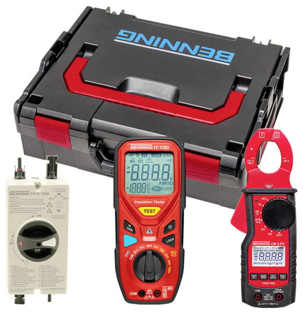 Benning PV 1000 SET 11002373, Werkzeugset zur Inbetriebnahme und Prüfung von PV-Systemen bis 1000 V, L-Boxx® enthalten