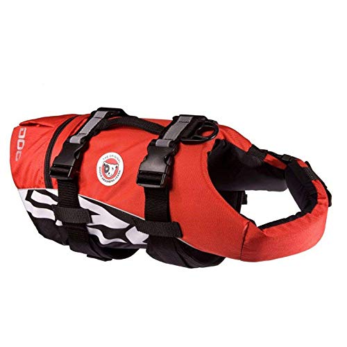 EzyDog LIFE JACKET M, Hundeschwimmweste rot für Hunde 38-50 cm, 18-27 kg mit verstellbaren Gurten und Clip für Hundeleine
