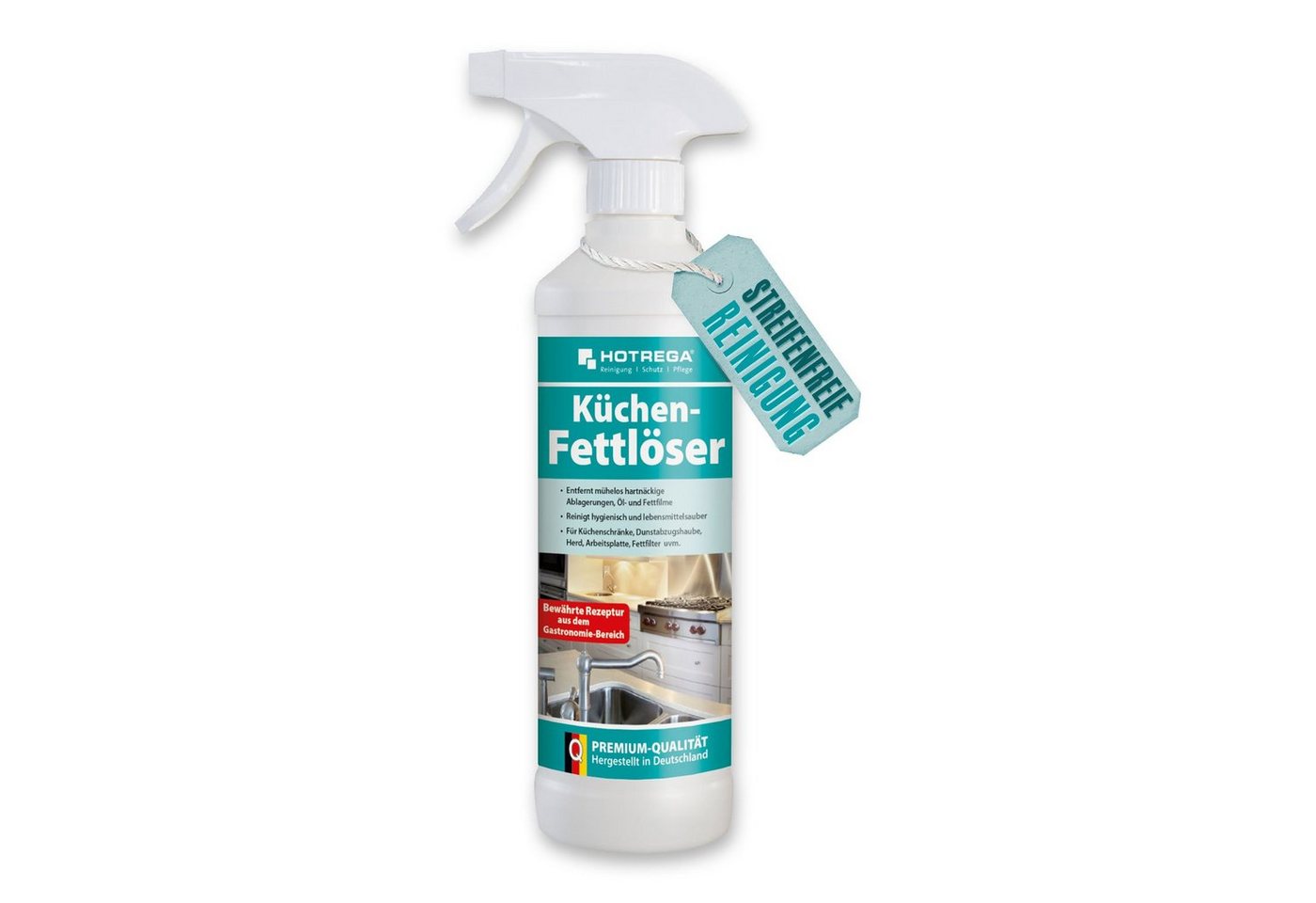 HOTREGA® Küchen Fettlöser, intensiver Hygiene-Reiniger für streifenfreie Sauberkeit, 500ml