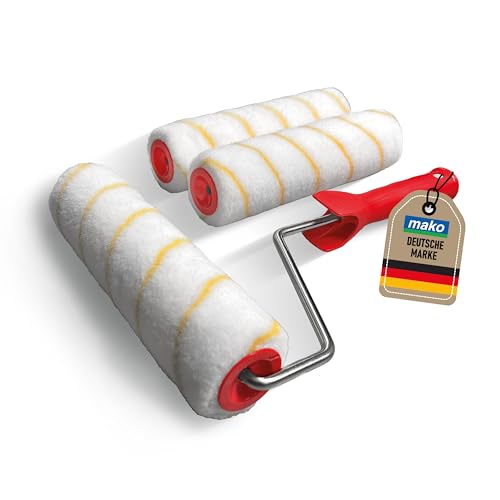 mako Farbroller EASYPAINT Premium, 4-teiliges Set mit 3 Goldfaden-Malerwalzen (23 cm), antitropf und nahezu fusselfrei, ergonomischer Rollerbügel, kompatibel mit mako EASYREACH Teleskoproller
