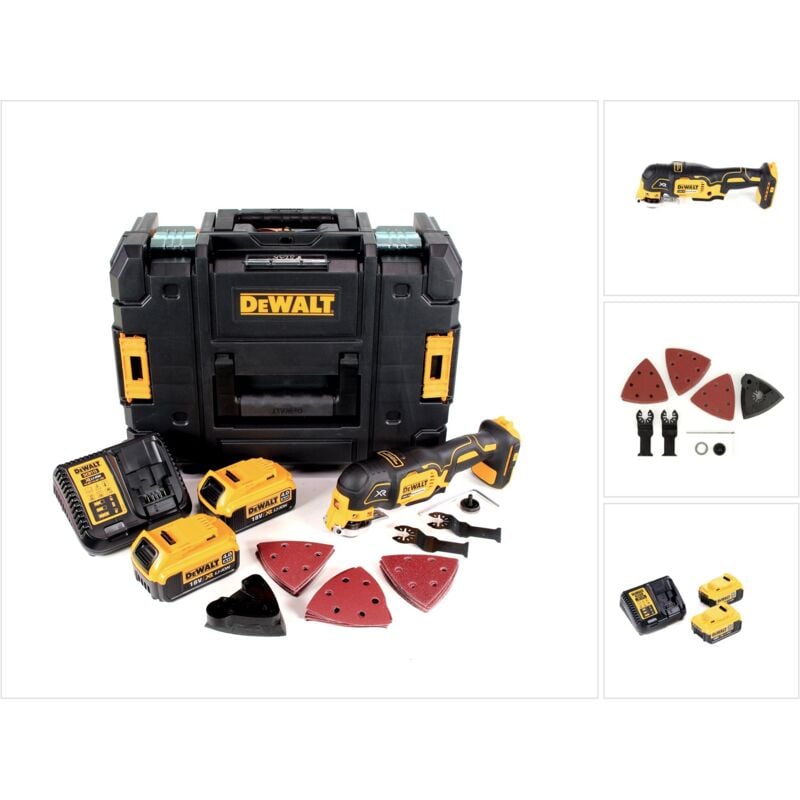 DeWalt DCS 355 M2 Akku Oszillierer Multitool 18 V Brushless, inkl. 2x 4,0 Ah Akku, Ladegerät, Zubehör und TSTAK Koffer
