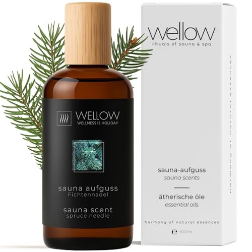 wellow Sauna-Aufguss Fichtennadel | Natürlich mit ätherischen Ölen, 100 ml Flasche, Ergiebig und Langanhaltender Duft, Made in Germany