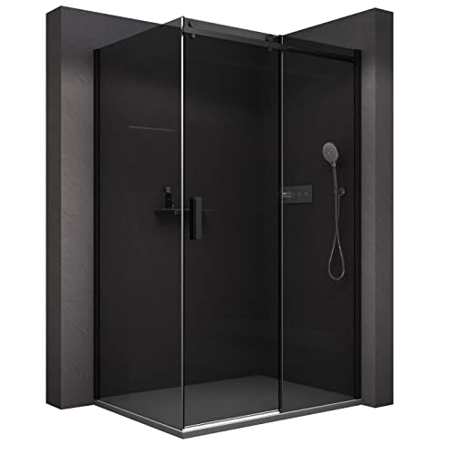 BERNSTEIN Duschkabine NT806 FLEX, Schiebetür 120x80 cm, 6mm ESG-Glas in Graues Glas, Schwarz matt, flexibler Einbau, ideal für kleine Badezimmer