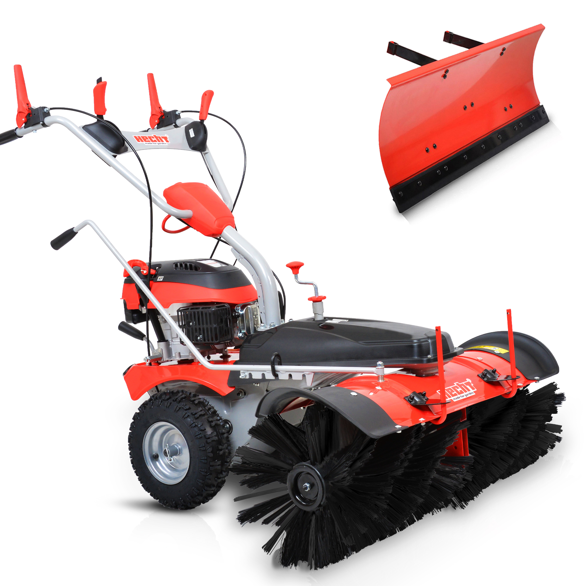 HECHT 8101 S, Benzin Kehrmaschine mit 100 cm Arbeitsbreite, 4-Takt-Motor, inklusive Schneeschild und Auffangbehälter