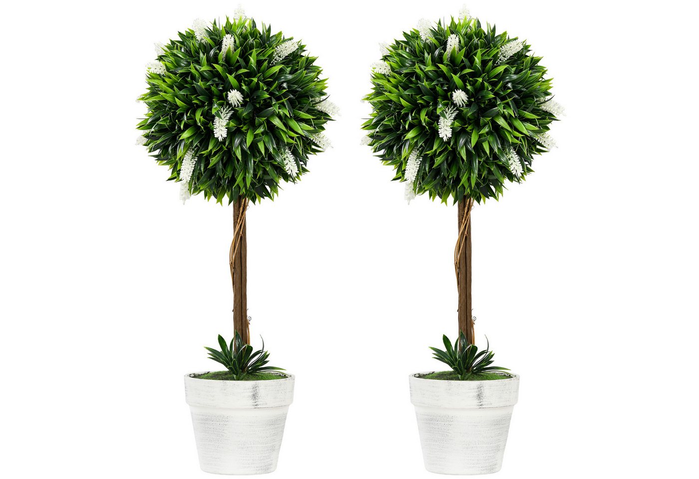 HOMCOM Kunstpflanze 2er-Set groß 60 cm Lavendelbäume, für Innen- und Außenbereiche, weiß