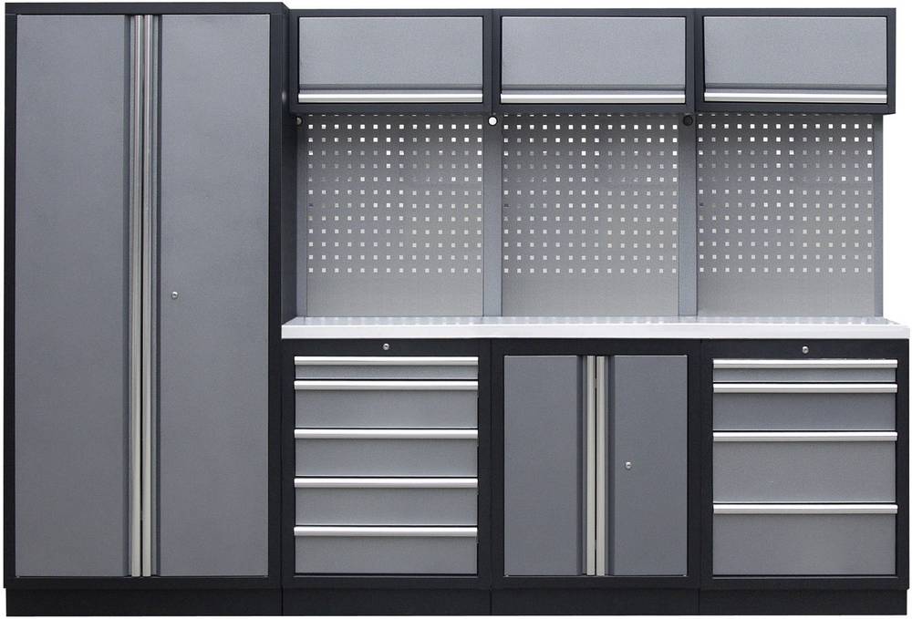 Kunzer WESS2 Werkstattmodul 2, Werkbank mit Edelstahlarbeitsplatte und abschließbaren Schränken