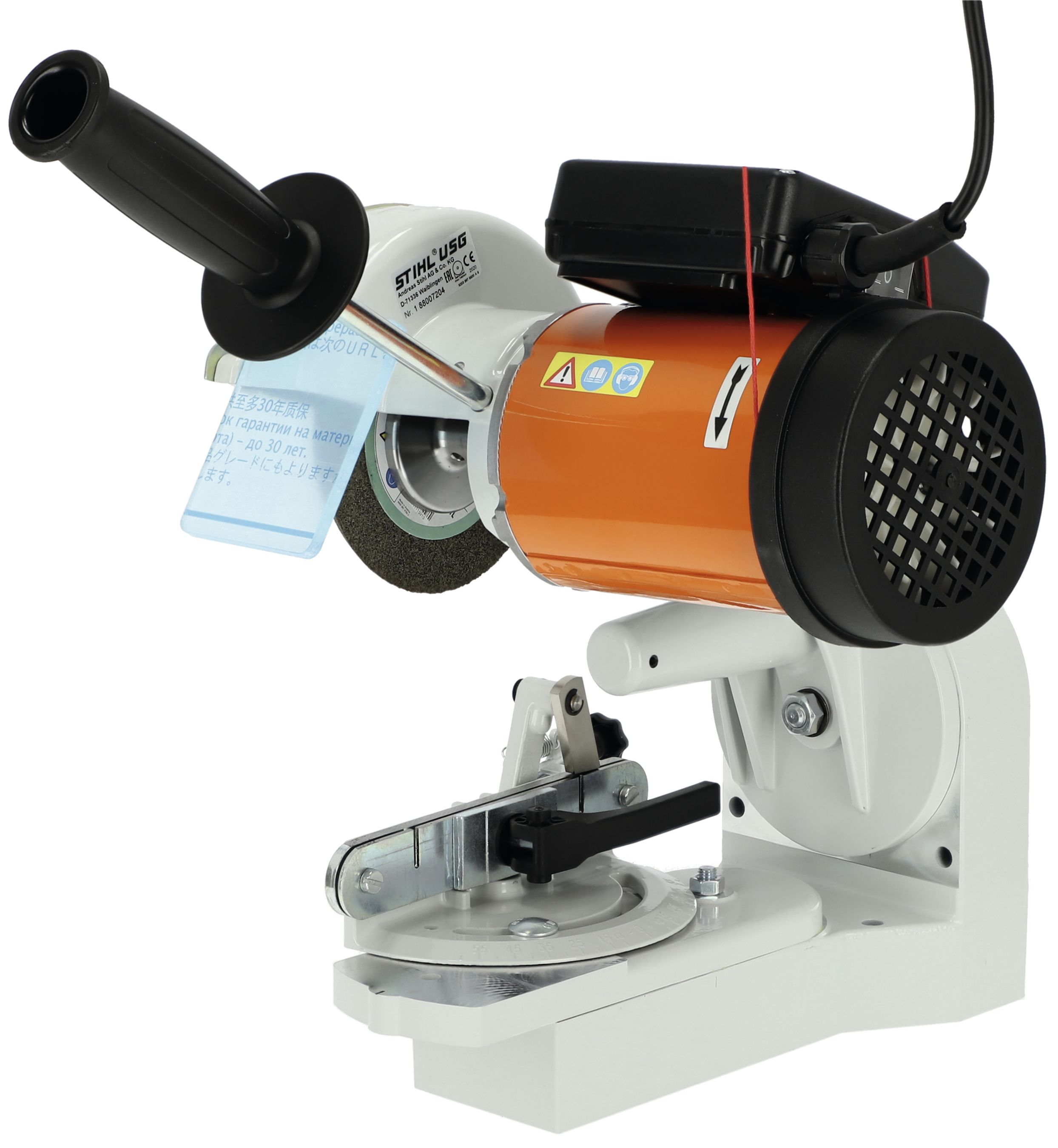 STIHL Kettenschärfgerät "USG", professionelles Schärfgerät für Oilomatic-Sägeketten, inkl. 2 Schleifscheiben und Schwenksupport