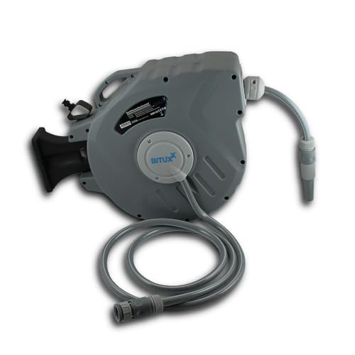 BITUXX Wand Wasser Schlauchtrommel mit Automatikauffrollung, 20 m, inklusive Spritzdüse und Montagematerial