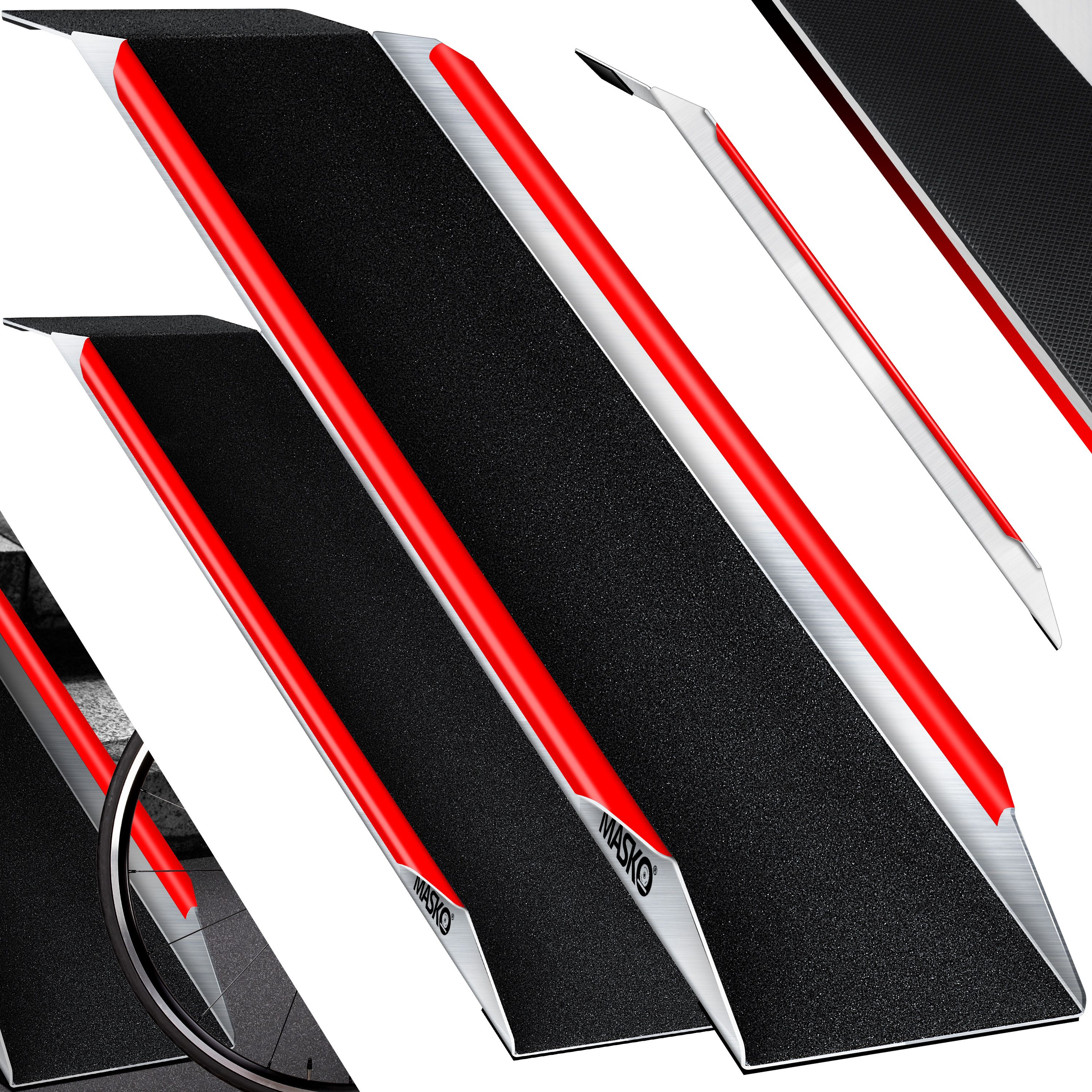 MASKO Auffahrrampe Rollstuhlrampe Laderampe 300kg Hunderampe Hundetreppe | Motorrad ATV Quad Motorradrampe PKW Anhängerrampe Rasenmäher Verladerampe  Verladeschiene 300kg  Pro Stück 2x Auffahrrampe - Schwarz - Rot